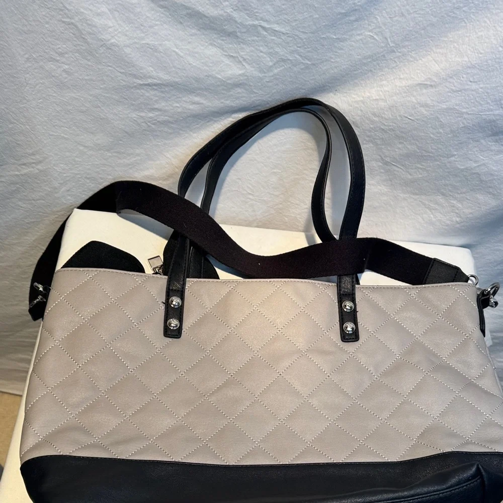 Jessica Simpson Black and Gray Quilted Tote with Bow